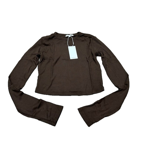 NWT Cotton Citizen Womens Verona Ribbed Crop Top Long Sleeve Knit Brown Size M - Picture 1 of 8